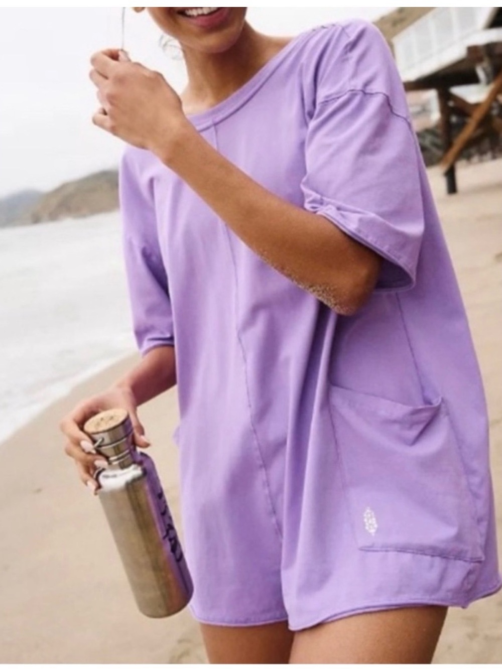 FP Movement Hot Shot Tee Romper in Superberry Slouchy Oversized L Sporty Cotton